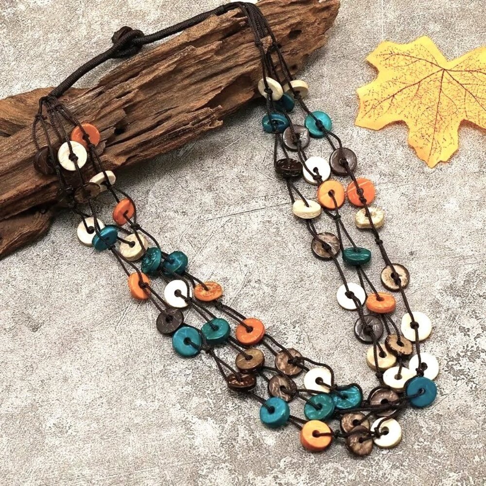 Necklace Wood Boho Hippie Circle Round Handmade Chic Stylish Trendy Unique Fun
